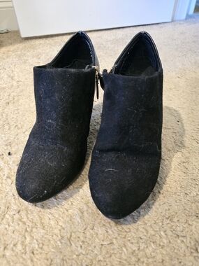 Black Women's Suede Ankle Booties - Classic Side Zip